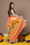 Rajsi~Handloom Pure Cotton Paithani With Peacock Pallu ~ Peach - verymuchindian.com