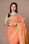Rajsi~Handloom Pure Cotton Paithani With Peacock Pallu ~ Peach - verymuchindian.com