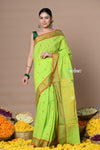 Rajsi~Handloom Pure Cotton Paithani With Pichwai Pallu~ Lime Green - verymuchindian.com