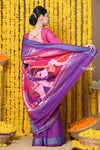 Rajsi~Handloom Pure Cotton Paithani With Radha Krishna Pallu~Dual Tone Purple - verymuchindian.com
