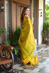 Rang Mahal ~ Brocade Gadwal Pure Silk Handloom Saree in Bestselling Silver and Yellow (With Silk Mark) - verymuchindian.com