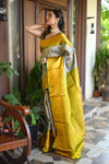Rang Mahal ~ Brocade Gadwal Pure Silk Handloom Saree in Bestselling Silver and Yellow (With Silk Mark) - verymuchindian.com