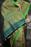 Rang Mahal ~ Brocade Gadwal Pure Silk Handloom Saree in Green (With Silk Mark) - verymuchindian.com