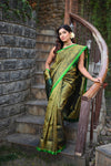 Rang Mahal ~ Brocade Gadwal Pure Silk Handloom Saree in Green (With Silk Mark) - verymuchindian.com