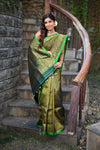 Rang Mahal ~ Brocade Gadwal Pure Silk Handloom Saree in Green (With Silk Mark) - verymuchindian.com