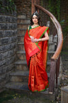 Rang Mahal ~ Brocade Gadwal Pure Silk Handloom Saree in Red (With Silk Mark) - verymuchindian.com