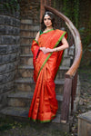Rang Mahal ~ Brocade Gadwal Pure Silk Handloom Saree in Red (With Silk Mark) - verymuchindian.com
