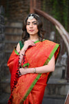 Rang Mahal ~ Brocade Gadwal Pure Silk Handloom Saree in Red (With Silk Mark) - verymuchindian.com