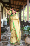 Rang Mahal ~ Brocade Gadwal Pure Silk Handloom Saree in Serene Yellow (With Silk Mark) - verymuchindian.com