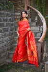 Rang Mahal Designer ~ Handloom Pure Silk Paithani Maharani Paithani in Red (With Silk Mark) - verymuchindian.com