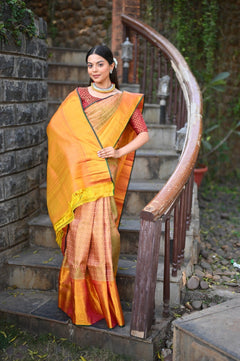 Rang Mahal ~ Exclusive Brocade Gadwal Pure Silk Handloom Saree Beautiful Dual Tone with Rich Border (With Silk Mark) - verymuchindian.com
