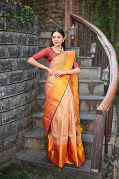 Rang Mahal ~ Exclusive Brocade Gadwal Pure Silk Handloom Saree Beautiful Dual Tone with Rich Border (With Silk Mark) - verymuchindian.com