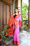Rang Mahal Exclusive ~ Handloom Pure Silk Bandhani Paithani with Double Pallu in Pink with Orange (With Silk Mark) - verymuchindian.com