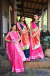 Rang Mahal Exclusive ~ Handloom Pure Silk Bandhani Paithani with Double Pallu in Pink (With Silk Mark) - verymuchindian.com