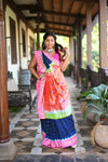 Rang Mahal Exclusive ~ Handloom Pure Silk Bandhani Paithani with Double Pallu in Royal Blue with Pink (With Silk Mark) - verymuchindian.com