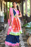 Rang Mahal Exclusive ~ Handloom Pure Silk Bandhani Paithani with Double Pallu in Royal Blue with Pink (With Silk Mark) - verymuchindian.com