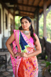Rang Mahal Exclusive ~ Handloom Pure Silk Bandhani Paithani with Double Pallu in Royal Blue with Pink (With Silk Mark) - verymuchindian.com