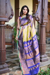 Rang Mahal ~ Gadwal Pure Silk Handloom Saree in Dual Tone Gold Blue (With Silk Mark) - verymuchindian.com