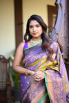 Rang Mahal ~ Gadwal Pure Silk Handloom Saree in Dual Tone Gold Blue (With Silk Mark) - verymuchindian.com