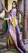 Rang Mahal ~ Gadwal Pure Silk Handloom Saree in Dual Tone Gold Blue (With Silk Mark) - verymuchindian.com