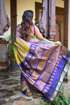 Rang Mahal ~ Gadwal Pure Silk Handloom Saree in Dual Tone Gold Blue (With Silk Mark) - verymuchindian.com