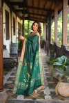 Rang Mahal ~ Handloom Pure Cotton Paithani in Dark Green with Nath Pallu - verymuchindian.com