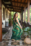 Rang Mahal ~ Handloom Pure Cotton Paithani in Dark Green with Nath Pallu - verymuchindian.com