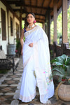 Rang Mahal ~ Handloom Pure Cotton Paithani in Fresh White with Oldest Asawali Pallu - verymuchindian.com