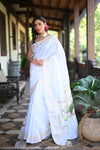 Rang Mahal ~ Handloom Pure Cotton Paithani in Fresh White with Oldest Asawali Pallu - verymuchindian.com