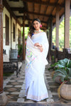 Rang Mahal ~ Handloom Pure Cotton Paithani in Fresh White with Oldest Asawali Pallu - verymuchindian.com