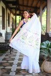 Rang Mahal ~ Handloom Pure Cotton Paithani in Fresh White with Oldest Asawali Pallu - verymuchindian.com