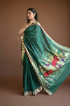Rang Mahal ~ Handloom Pure Cotton Paithani in Green with Pichwai Pallu - verymuchindian.com