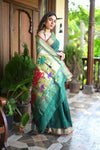 Rang Mahal ~ Handloom Pure Cotton Paithani in Green with Pichwai Pallu - verymuchindian.com