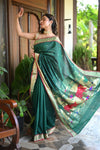 Rang Mahal ~ Handloom Pure Cotton Paithani in Green with Pichwai Pallu - verymuchindian.com
