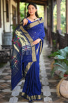 Rang Mahal ~ Handloom Pure Cotton Paithani in Regal Dark Blue with Oldest Asawali Pallu - verymuchindian.com