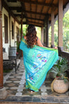Rang Mahal ~ Handloom Pure Cotton Paithani in Turquoise Blue with Lotus Pallu - verymuchindian.com