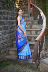 Rang Mahal ~ Handloom Pure Silk Kalanjali Paithani Maharani Paithani in Sky Blue (With Silk Mark) - verymuchindian.com
