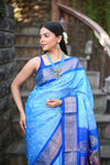 Rang Mahal ~ Handloom Pure Silk Kalanjali Paithani Maharani Paithani in Sky Blue (With Silk Mark) - verymuchindian.com