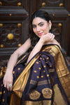 Rang Mahal ~ Handloom Pure Silk Maharani Paithani in Coffee Brown (With Silk Mark) - verymuchindian.com
