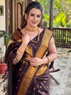 Rang Mahal ~ Handloom Pure Silk Maharani Paithani in Coffee Brown (With Silk Mark) - verymuchindian.com