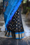 Rang Mahal ~ Handloom Pure Silk Maharani Paithani Saree in Regal Black with Blue (With Silk Mark) - verymuchindian.com