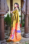 Rang Mahal ~ Handloom Pure Silk Paithani in Peacock Pallu in Mehendi Green (With Silk Mark) - verymuchindian.com