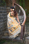 Rang Mahal ~ Handloom Pure Silk Paithani Maharani Paithani in Pearl Grey (With Silk Mark) - verymuchindian.com