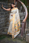 Rang Mahal ~ Handloom Pure Silk Paithani Maharani Paithani in Pearl Grey (With Silk Mark) - verymuchindian.com