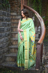 Rang Mahal ~ Handloom Pure Silk Paithani Maharani Paithani in Pista Green (Available in Floral Buttis) - verymuchindian.com