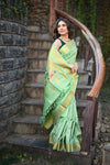 Rang Mahal ~ Handloom Pure Silk Paithani Maharani Paithani in Pista Green (Available in Floral Buttis) - verymuchindian.com