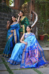 Rang Mahal ~ Handloom Pure Silk Paithani Maharani Paithani in Royal Green with Nath Buttis (With Silk Mark) - verymuchindian.com