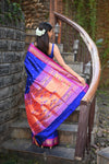 Rang Mahal ~ Handloom Pure Silk Paithani with Double Pallu in Royal Blue (With Silk Mark) - verymuchindian.com
