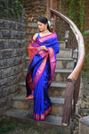 Rang Mahal ~ Handloom Pure Silk Paithani with Double Pallu in Royal Blue (With Silk Mark) - verymuchindian.com