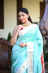 Rang Mahal ~ Handloom Pure Silk Paithani with Double Pallu in Sea Blue (With Silk Mark) - verymuchindian.com